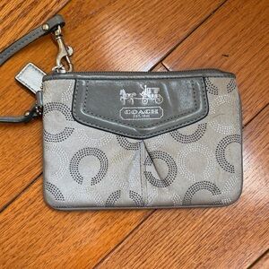 Coach Metallic Gray Wristlet with Signature Pattern